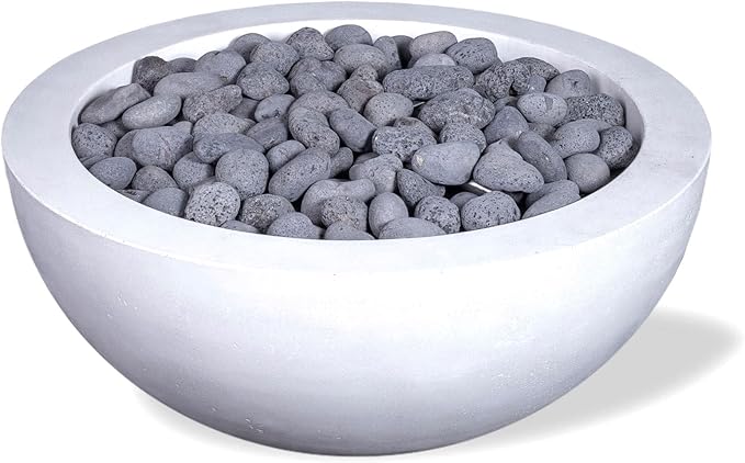 29" Premium Vivid 2" Concrete Fire Bowl - (Ivory-White) Cement Round Natural Gas Fire Pit - Outdoor Fire Table with Key Valve GFRC (29" Diameter x 13" High) - E-VIVID2-I-NG