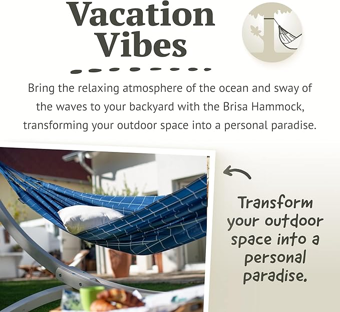 LA SIESTA Brisa Classic Hammock, Handmade, Weather-Resistant, Tear-Resistant Hammock for Indoor & Outdoor Relaxation, Size-King - Marine