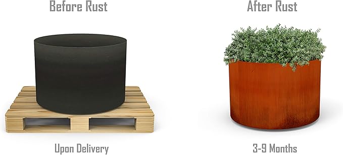 Plantercraft Corten Steel Planters Large Round 36x24 Inch | Extra Large Outdoor Planters for a Modern Patio & Garden | Heavy Duty Metal Planter