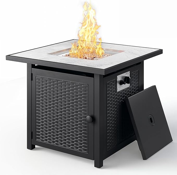 Gizoon 30" Propane Fire Pit Table 50,000 BTU, Outdoor Fire Pit Table with Lid & Lava Rock, CSA Certified Square Fire Tables for Outdoor Dining, Patio, Garden, or Backyard Gatherings