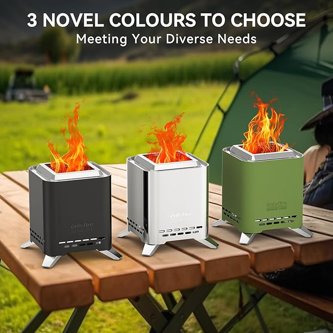 ONLYFIRE OUTDOOR LIVING 2-in-1 Smokeless Fire Pit with Pot Bracket & Carry Bag, Portable Camping Stove, Wood Burning Mini Tabletop Fireplace for Patio Backyard RV Tailgating, Green 7.8", #FP051