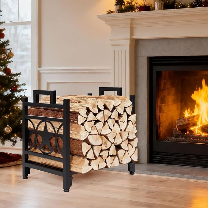 INNO STAGE Firewood Log Rack, Iron Wood Lumber Storage Holder for Fireplace, Heavy Duty Log Storage Bin for Firepit Stove Accessories Indoor - Perfect Construction - No Any Screw to Install