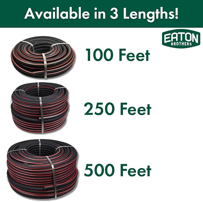 Eaton Brothers Bulk Soaker Hose 1/2-Inch x 250 ft – Heavy-Duty Recycled Rubber Soaker Hose – Custom-Length Garden Watering System for Lawns, Shrubs, and Vegetable Gardens