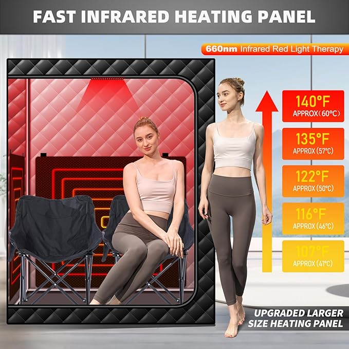 2 Person Infrared Sauna Box, Portable Infrared Sauna for Home, Personal Infrared Saunas with Red Light Threapy, Remote Control, Upgraded Comfortable Chair
