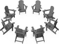 KINGYES Folding Adirondack Chair Set of 8, Dual Cup Holders & All-Weather HDPE, Wood-Like Patio Chair for Backyard, Camping, Pool & Fire Pit, Grey