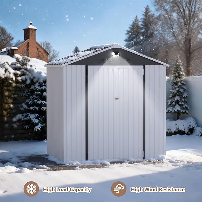 8X6 FT Outdoor Storage Shed, Metal Garden Shed - Tool Storage Sheds with Lockable Doors, Waterproof Outside Storage Building for Backyard, Patio (White; Floor Not Included)