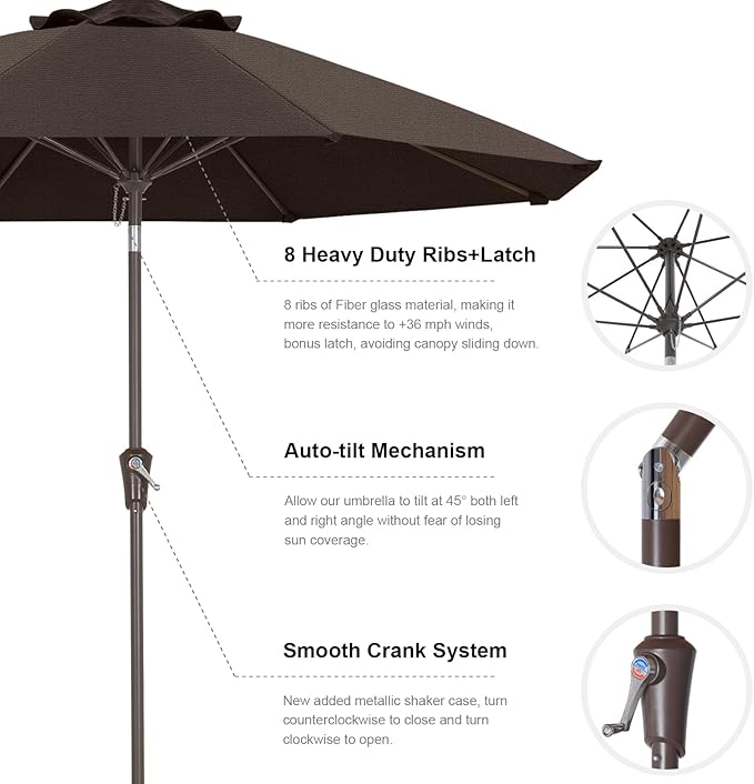 ABCCANOPY 10-Year No Fading 9FT Patio Umbrella, Acrylic Outdoor Table Umbrella with 8 Sturdy Ribs for Deck, Backyard, Garden, Yard (Brown)