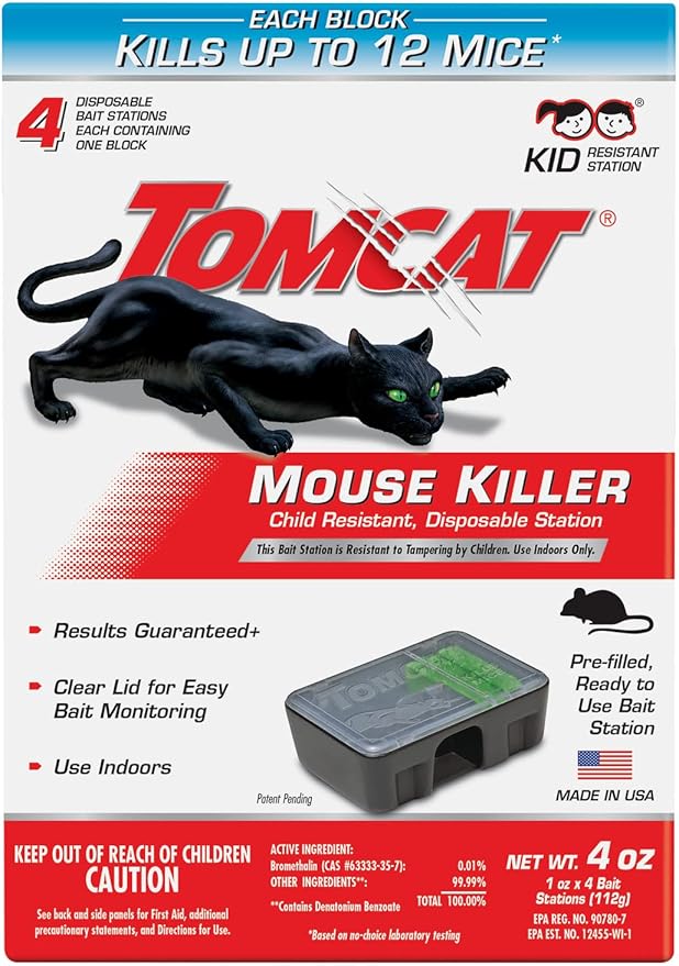 Tomcat Mouse Killer Child Resistant, Disposable Station, 4-Pack (16 Preloaded Stations)