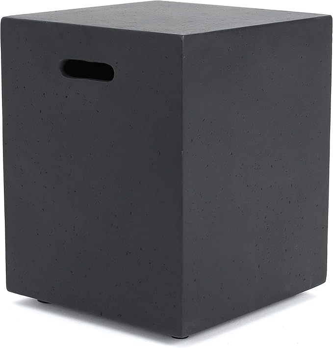 Propane Tank Cover Table for Fire Pits, 20 LB Concrete Propane Tank Holder with Side Handles, Outdoor Tank Storage Side Table for Patio, Gas Griddle, Dark Gray