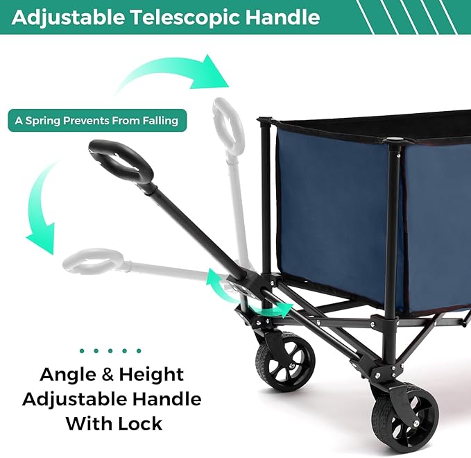 SUNNYFEEL Collapsible Wagon Cart with Wheels Foldable - 176lbs Standard Borderless Version Wagon Carts for Grocery Sports Garden Shopping Camping(Blue, 164L)