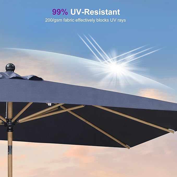PURPLE LEAF 6.5' x 10' Outdoor Umbrella with Base Patio Umbrella Rectangular Outdoor Table Umbrella with Push Button Tilt & Crank and 8 Ribs Aluminum Market Umbrella for Backyard Deck, Navy Blue