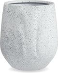 16.5"H x 15"D Ribbed Corso Fiberstone Round Planter - Christmas Tree Planter, Weather Resistant for Indoor & Outdoor Use, Included 2 Extra Coco Mats (Ribbed Speckled White,11.5" Pot Opening)