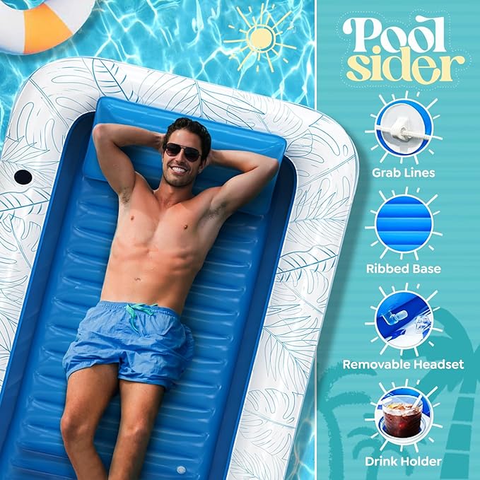 Premium Inflatable Tanning Pool Lounger | Large Inflatable Tanning Bed for Adults - 4 in 1 Multipurpose Suntan Tub | Pool Floats Adults, Inflatable Pool Float | Tanning Float - Sunbathing Pool Raft