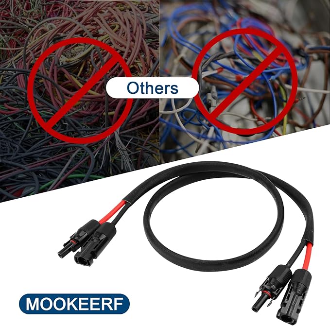 Solar Panel Extension Cable - 10AWG 15FT Solar Wire with Waterproof Female & Male Connector, Flame Retardant Protective Sleeving PV Wire for RV, Photovoltaic Systems, Home, Boat, Car