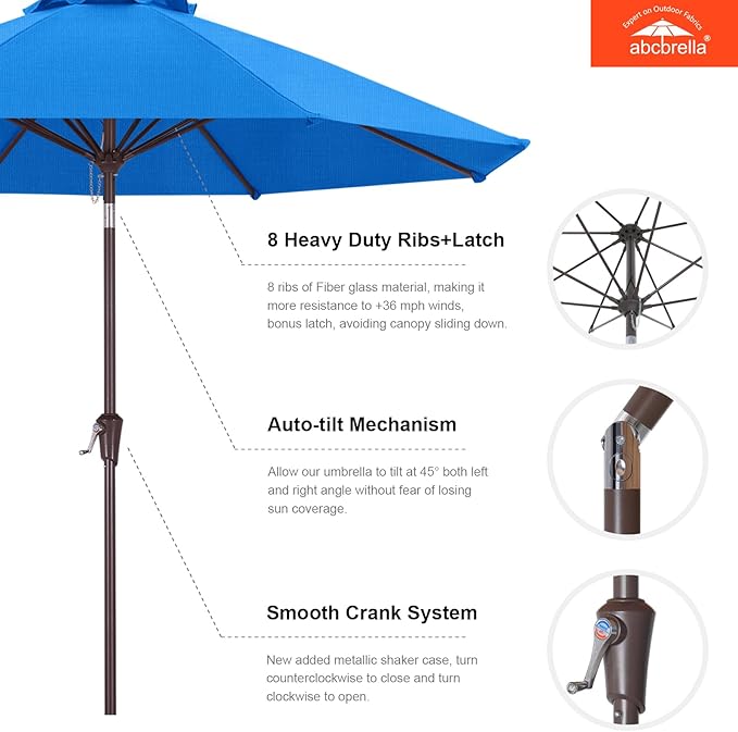 ABCCANOPY OLEFIN® 5-Year No Fading 9FT Patio Umbrella, Outdoor Table Umbrella with 8 Sturdy Ribs for Deck, Backyard, Yard (Sky Blue)