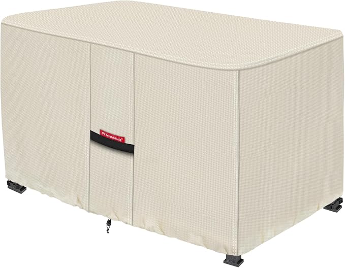 Porch Shield Patio Fire Pit Cover - Waterproof 600D Outdoor Rectangular Fire Table Cover Deck Box Protector - 52 x 34 inch, Beige