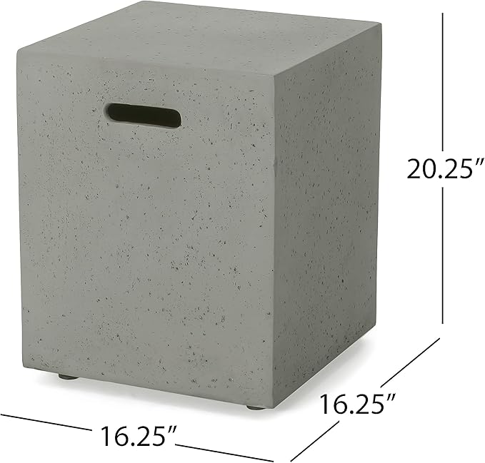 Propane Tank Cover Table for Fire Pits, 20 LB Concrete Propane Tank Holder with Side Handles, Outdoor Tank Storage Side Table for Patio, Gas Griddle, Light Gray