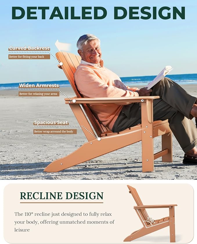 BRIOPAWS Adirondack-Chairs-Set of 2 | Fire Pit Chair | Oversized | HDPE Plastic | Weather Resistant | for Deck Outdoor Poolside Campfire | Teak