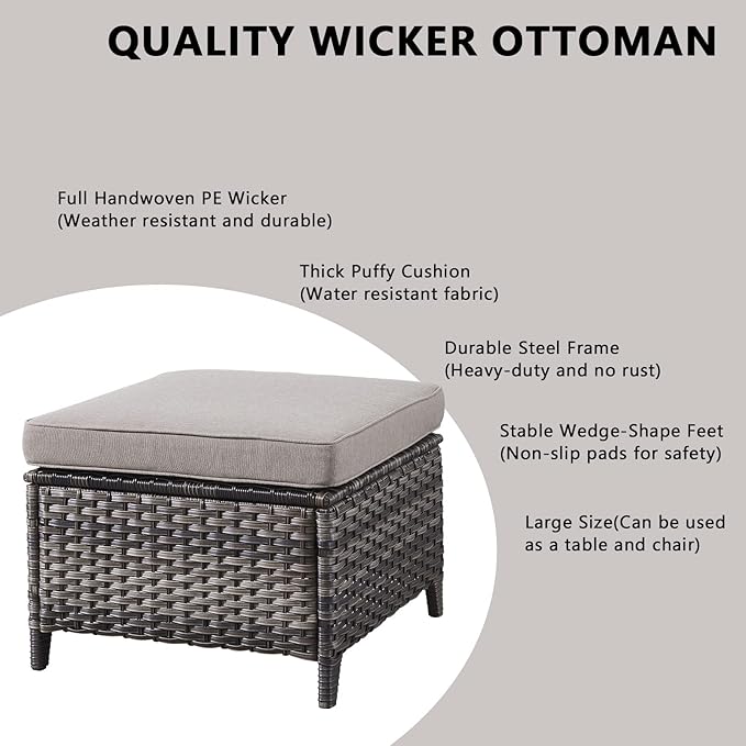 Rilyson Wicker Outdoor Patio Furniture Set - 8 Piece Patio Conversation Sets with Swivel Rocker Chairs, Ottomans, Sofa and Coffee Table, 6 inch Cushions, Deep Seating, for Porch Deck Mixed Grey/Grey