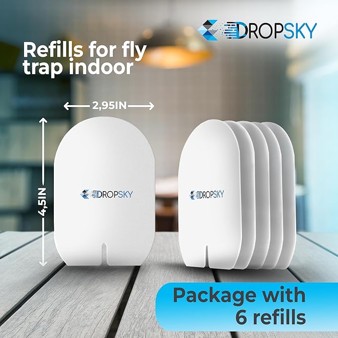 DropSky Flying Insect Trap Refill- Plug in Bug Catcher Indoor Refills, Indoor Fly Trap, Indoor Fly Trap,Trap for Mosquitos, Bugs, Insects, Gnats, Moth and Fruit Flies -Plug in Refill (Pack of 6 DP09)