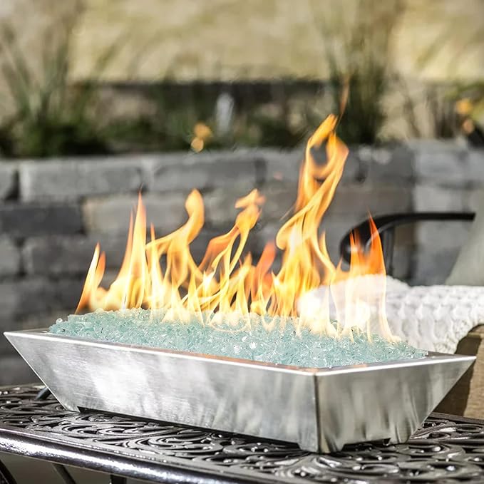Onlyfire 10 lbs Fire Glass for Propane Fire Pit, 1/4-Inch High Luster Fireplace Glass Rocks for Fire Pit Table, Crystal Ice