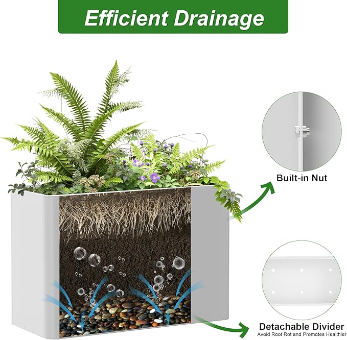 Metal Rectangular Planter Box 36" L x 15" W x 24" H,Rectangular Tall Planters for Outdoor Plants with Removable Insert Shelves & 4 Drainage Holes for Patio, Yard & Porch