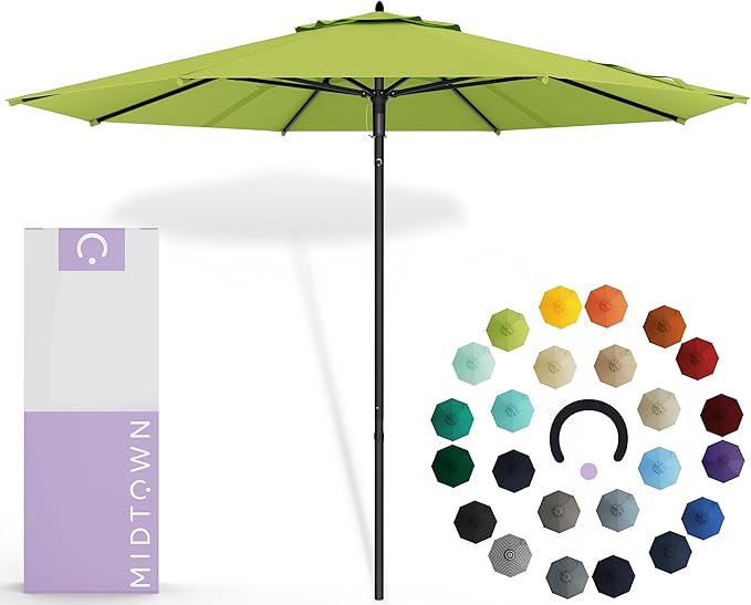 Midtown Umbrellas Push Pop Sunbrella Umbrella 9 Feet Outdoor Umbrella in Macaw Fabric - Patio Umbrella, Backyard Umbrella, Garden Umbrella, Picnic Table Umbrella & Pool Umbrella - Black Pole