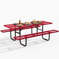 Rueekfil 72" Coated Picnic Table with Umbrella Hole, Heavy Duty Commercial Picnic Table for Outdoors, Family & Party Ready for School Camping, Rectangular, Red