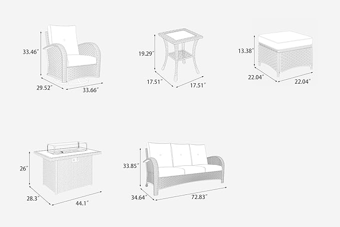 LayinSun 10 Pieces Outdoor Patio Furniture Set with Fire Pit Table, Rattan Wicker Sectional Swivel Rocker Chairs Sets