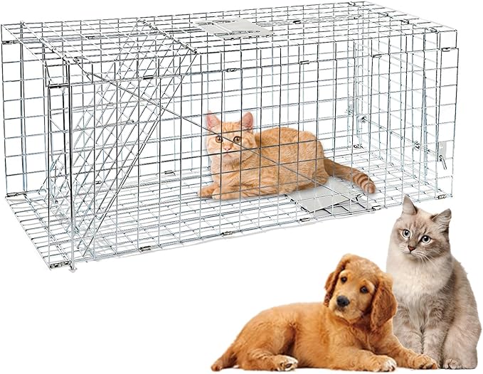 Animal Traps,Live Animal Trap for Cats,Raccoons,Rabbits,cat Trap for Stray Cats,Live Traps for Raccoons,Steel Foldable with Pedal Triggers (41.33 x 16.14 x 18.11 inches)