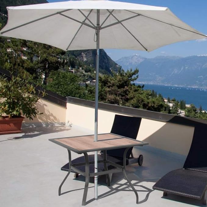 Sophia & William Square Patio Dining Table with 1.57" Umbrella Hole, Outdoor Table with Imitation Wood Tabletop and Brown Metal Steel Frame, for Lawn Garden Backyard, L37 X W37 X H28