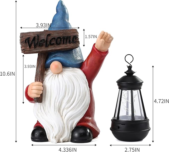 WONDHOME Garden Gnome Outdoor Decoration Solar Gnomes Statue with Lantern LED Lights,Terrace Courtyard Lawn Patio Porch Fall Decoration Halloween Christmas Housewarming Gift for Mom Women, Gnome Blue
