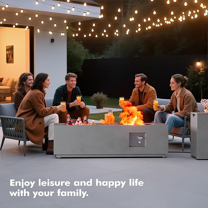 Dineli 2-Piece Outdoor Propane Fire Pit Table Set w Tank Table 48'' Rectangular Firepit w Ice Bucket Gas Fire Pits for Outside Patio Tabletop Fire Pits, 50,000 BTU, Gray