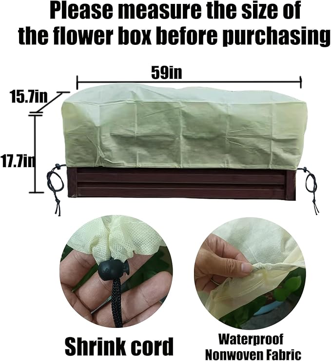EJW Planter Cover,Frost Cloth,Plant Covers Freeze Protection,59'' x 17.7'' x 15.7'', Frost Cloths for Outdoor Plants, Planter Covers for Winter, Garden Covers for Winter 2PACK