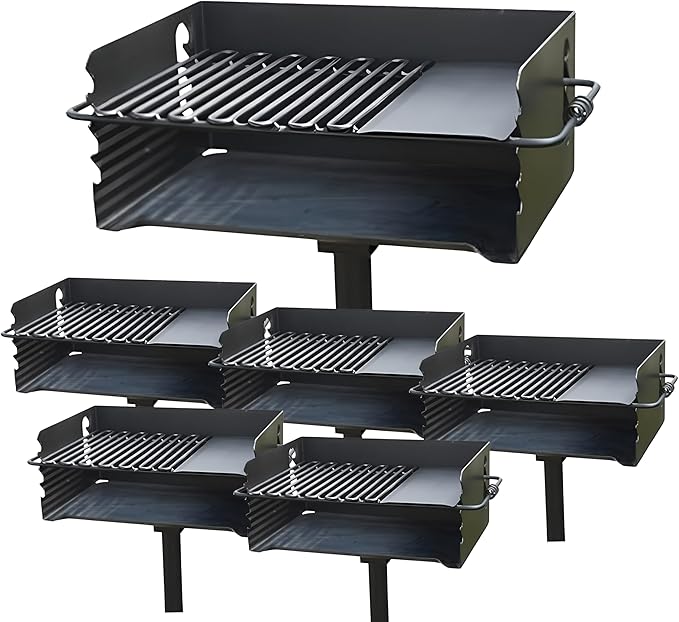 Pilot Rock 6 Pack Charcoal Grill, Park Style BBQ Camping Grill with Swivel, CBP-135