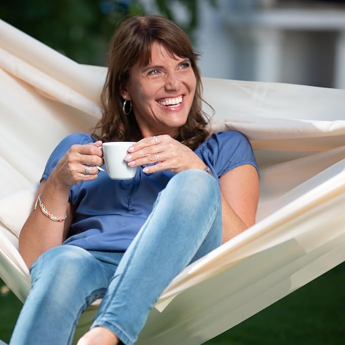 LA SIESTA Brisa Classic Hammock with Suspension Kit for Walls, Ceilings, & Square Beams, Handmade, Weather-Resistant, Tear-Resistant Hammock for Indoors & Outdoors, Size-Double - Vanilla