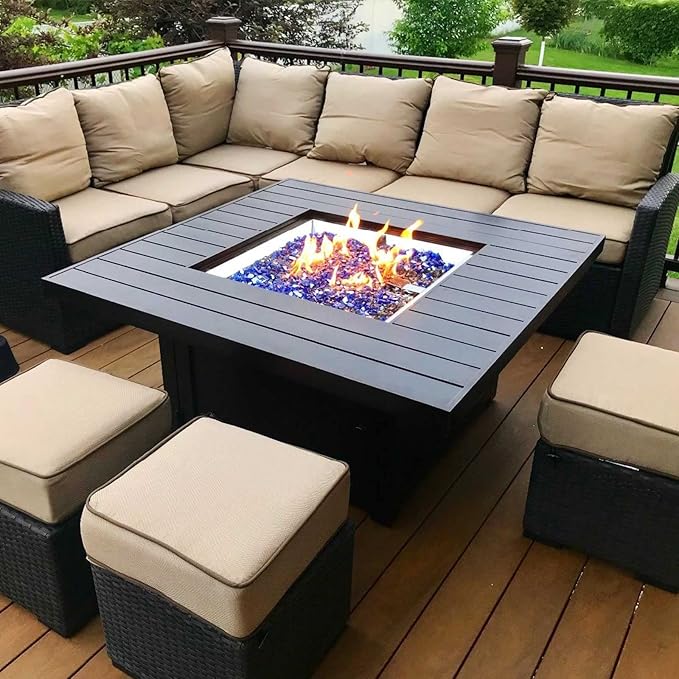 Grisun Blue Fire Glass for Fire Pit - 1/2 Inch High Luster Reflective Tempered Glass Rocks for Natural or Propane Fireplace, Safe for Outdoors and Indoors Firepit Glass, 10 Pounds