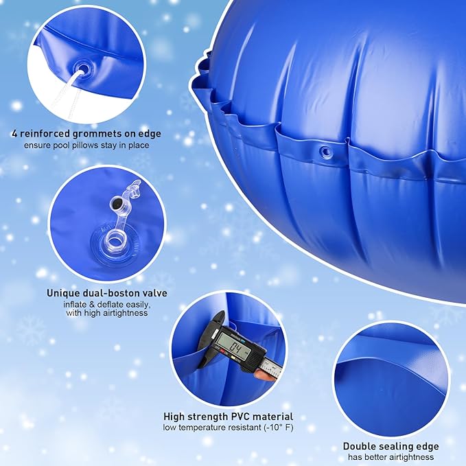 COCHIE 5' x 5' Pool Pillows for Above Ground Pools, Ultra-Thick Cold-Resistant Pool Air Pillow, Winter Closing PVC Ice Equalizer Air Pillows Covers with Rope for Winterizing Support Pools