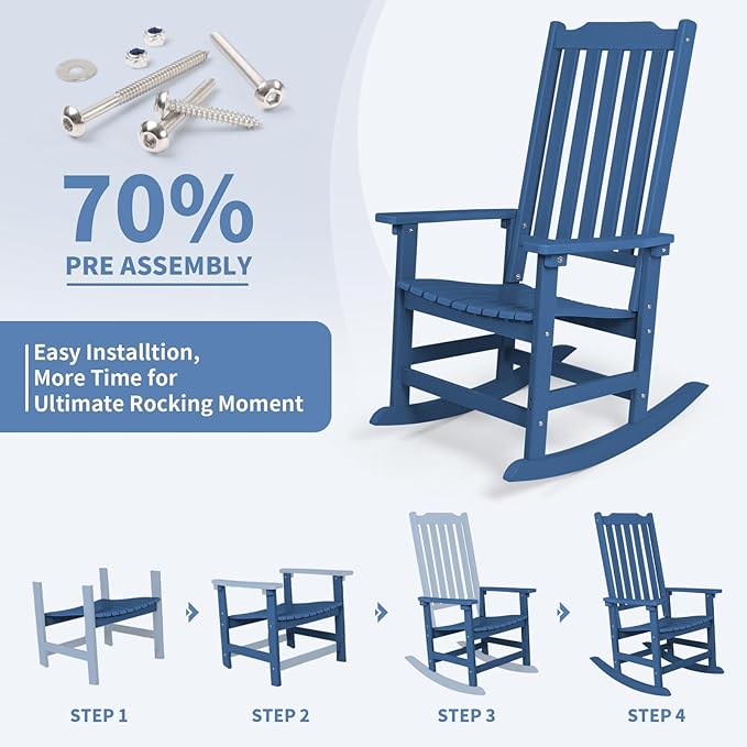 Outdoor Rocking Chairs Set of 2, Oversized All Weather High Back Porch Rocker, Patio Rockers for Outside