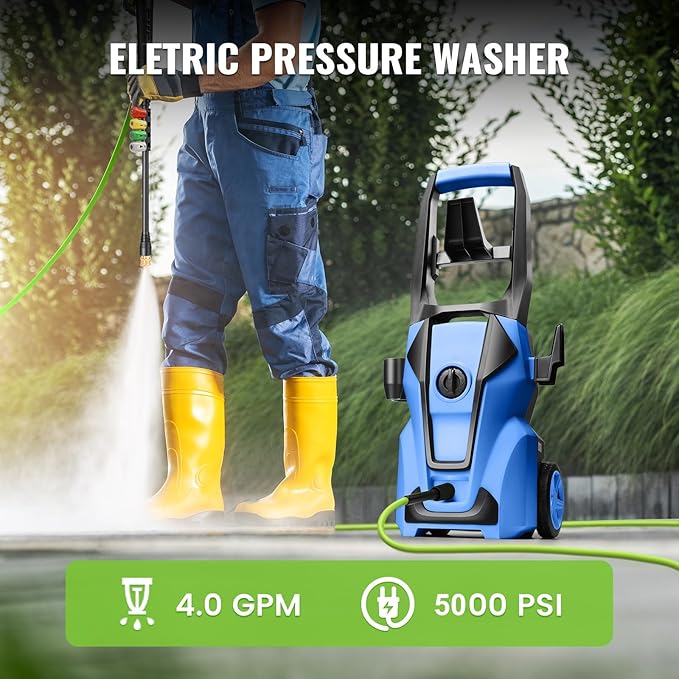 Imdot Electric Pressure Washer 5000 PSI 3.8GPM Power Washer with 33FT Hose and 4 Nozzles for Cars/Fences/Driveways/Home/Patios Cleaning, Blue