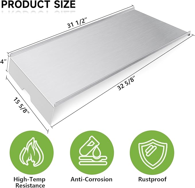 BCA006 Drip Pan Replacement for Traeger 34 Series,Eastwood 34,and Newer Tex,Tex Elite Pellet Smoker Grills,32.5" Heavy Duty Stainless Steel Drip Tray Heat Baffle for Traeger BBQ075, BBQ100, BBQ125