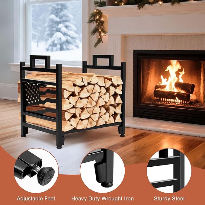 INNO STAGE Firewood Log Rack, Iron Wood Lumber Storage Holder for Fireplace, Heavy Duty Log Storage Bin for Firepit Stove Accessories Indoor - Perfect Construction - No Any Screw to Install