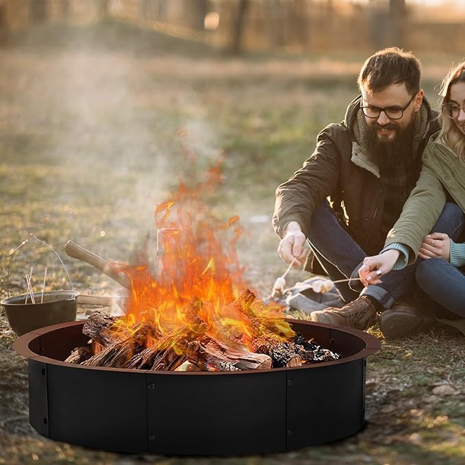 36" Fire Pit Ring Insert, YAHKBTEN Smokeless Heavy Duty Steel Fire Pit for Outdoor, 36"/39" In-Ground Campfire Ring - Portable DIY Frame, Rust-Resistant Backyard Bonfire, Camping & BBQ Essentials