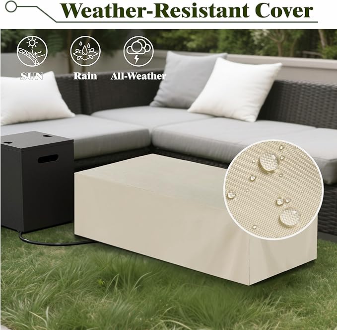 Dineli 2-Piece Outdoor Propane Fire Pit Table Set w Tank Table 48'' Rectangular Firepit Gas Fire Pits for Outside Patio Tabletop Fire Pits w LED, 50,000 BTU (Black with Warmlight)