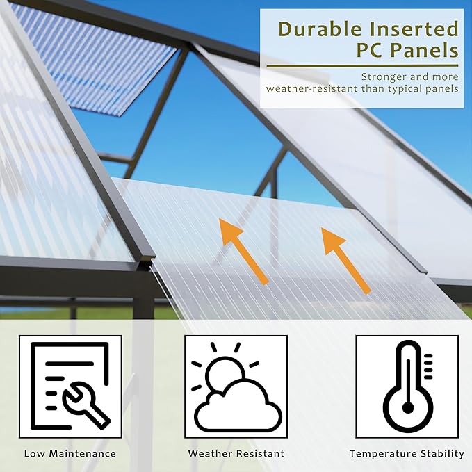 HOOYEAH Green Houses for Outside, 6 x 12 FT Polycarbonate Greenhouse with Lockable Door, Heavy Duty Winter Greenhouses for Outdoors, Aluminum Sunroom Plant Care House