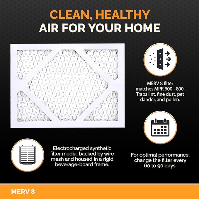 Tiger Tough 12x12x1 Air Filter MERV 8 MPR 600-800, High-Performance Pleated HVAC AC Furnace Filter Replacement for Home, 12-Pack