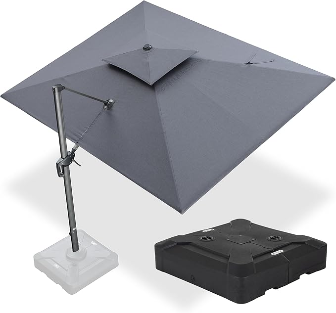 PURPLE LEAF Patio Umbrella with Base Included 9' X 12' Cantilever Outdoor Double Top Large Rectangle Umbrella Heavy Duty 360° Rotation Offset Hanging Umbrella for Garden Deck Pool Backyard Cast Slate