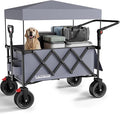 3 in 1 Collapsible Wagon with 300lbs Weight Capacity,150L Heavy Duty Utility Cart with Removable Canopy,with Big All-Terrain Beach Wheels & Drink Holders,Gray