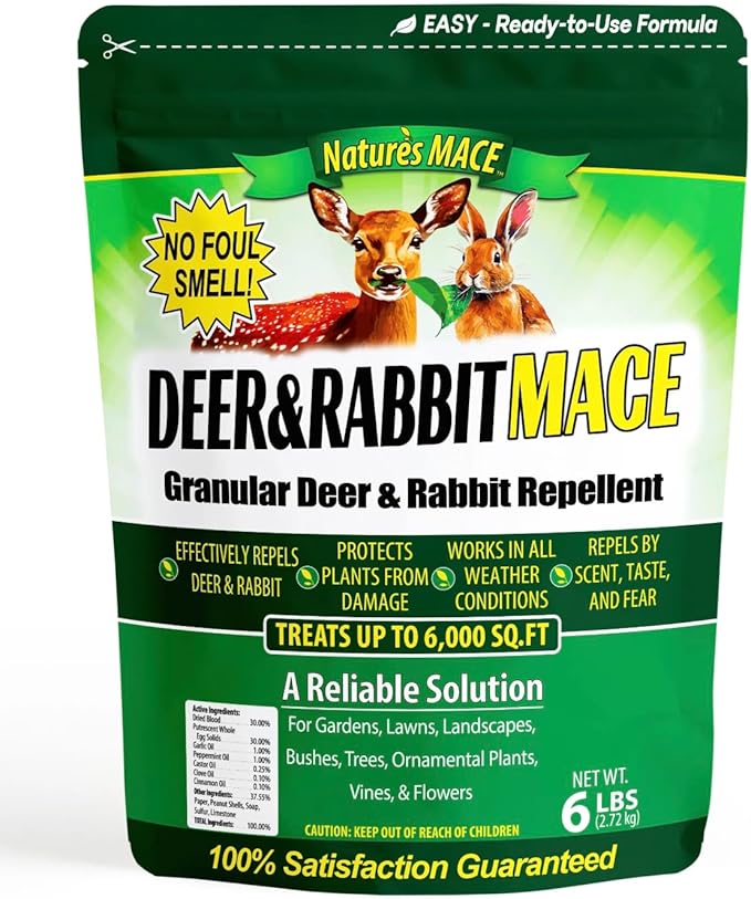 Nature's MACE Deer Repellent Granular, Repel Deer from Your Garden, Yard, Flowers, Protect Plants Fast, Deer Repellent for Plants, Create a Deer Free Barrier, Deer and Rabbit Repellent, 6 Pound Bag