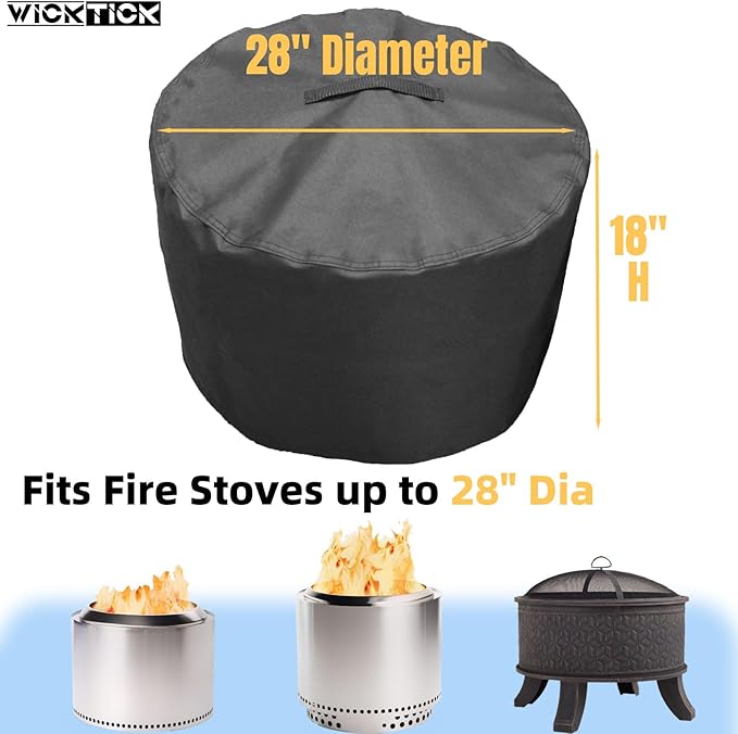 28 Inch Round Fire Pit Cover for Solo Stove Yukon 2.0, 600D Heavy Duty Waterproof Firepit Accessories for Outdoor Camping, All-Weather Resistant
